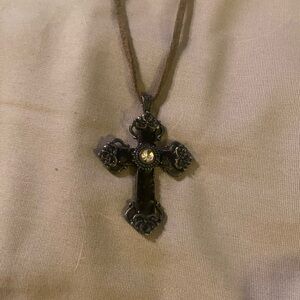Source Unknown Black and Silver Cross Necklace